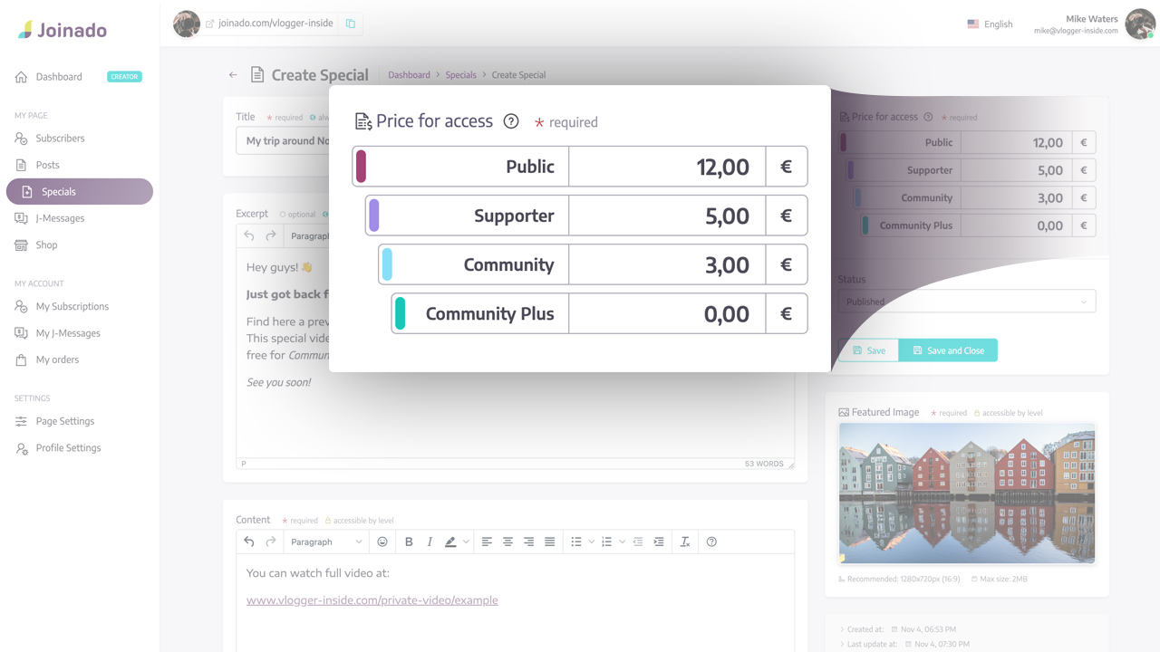 Joinado: Subscription levels - Not just content unlocked by level