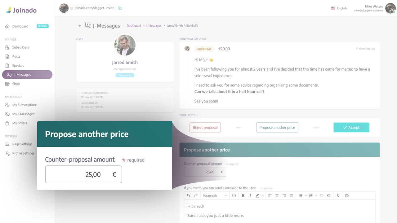 Joinado: J-Messages - Agree on the price without stress!